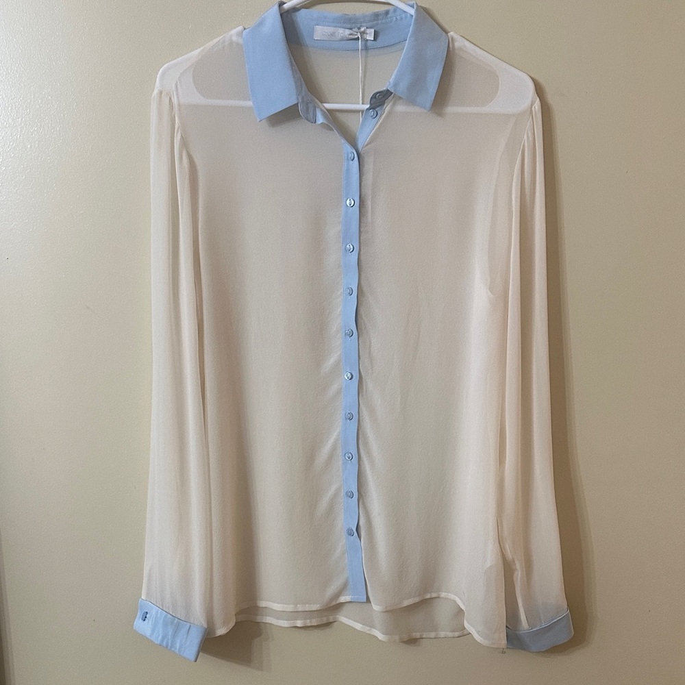 Anne Fontaine Cream Blouse with Blue Details